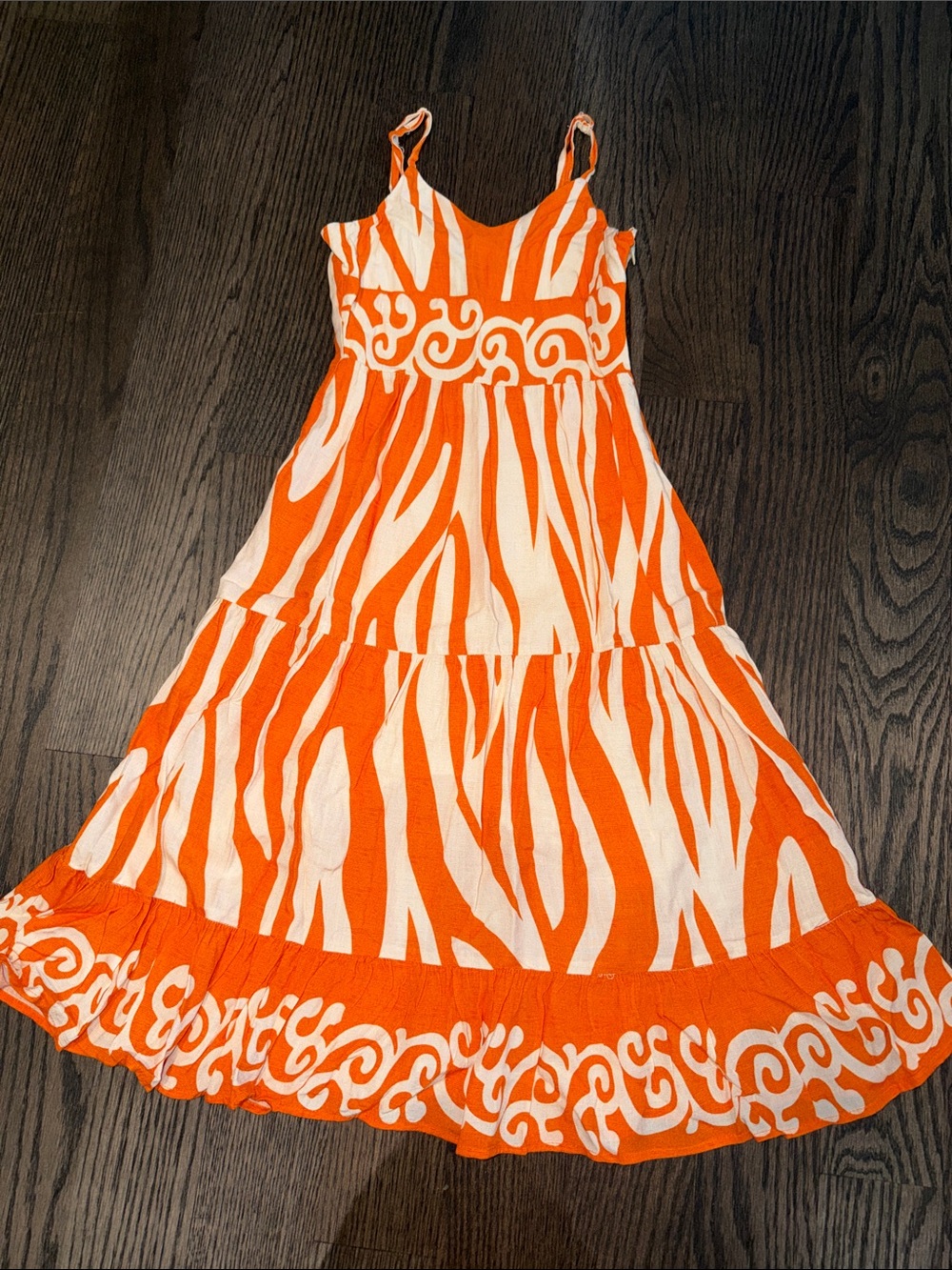 Aqua Girls' Orange Abstract Tiered Maxi Sundress - size S